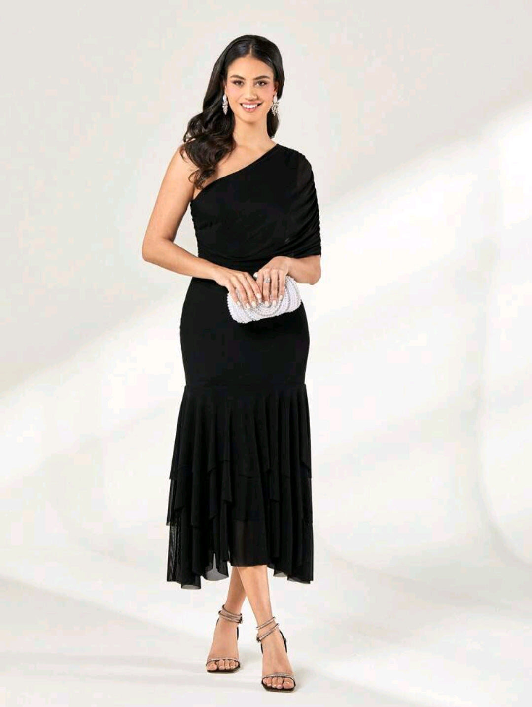 Stephanie One Shoulder Ruched Sleeve Dress
