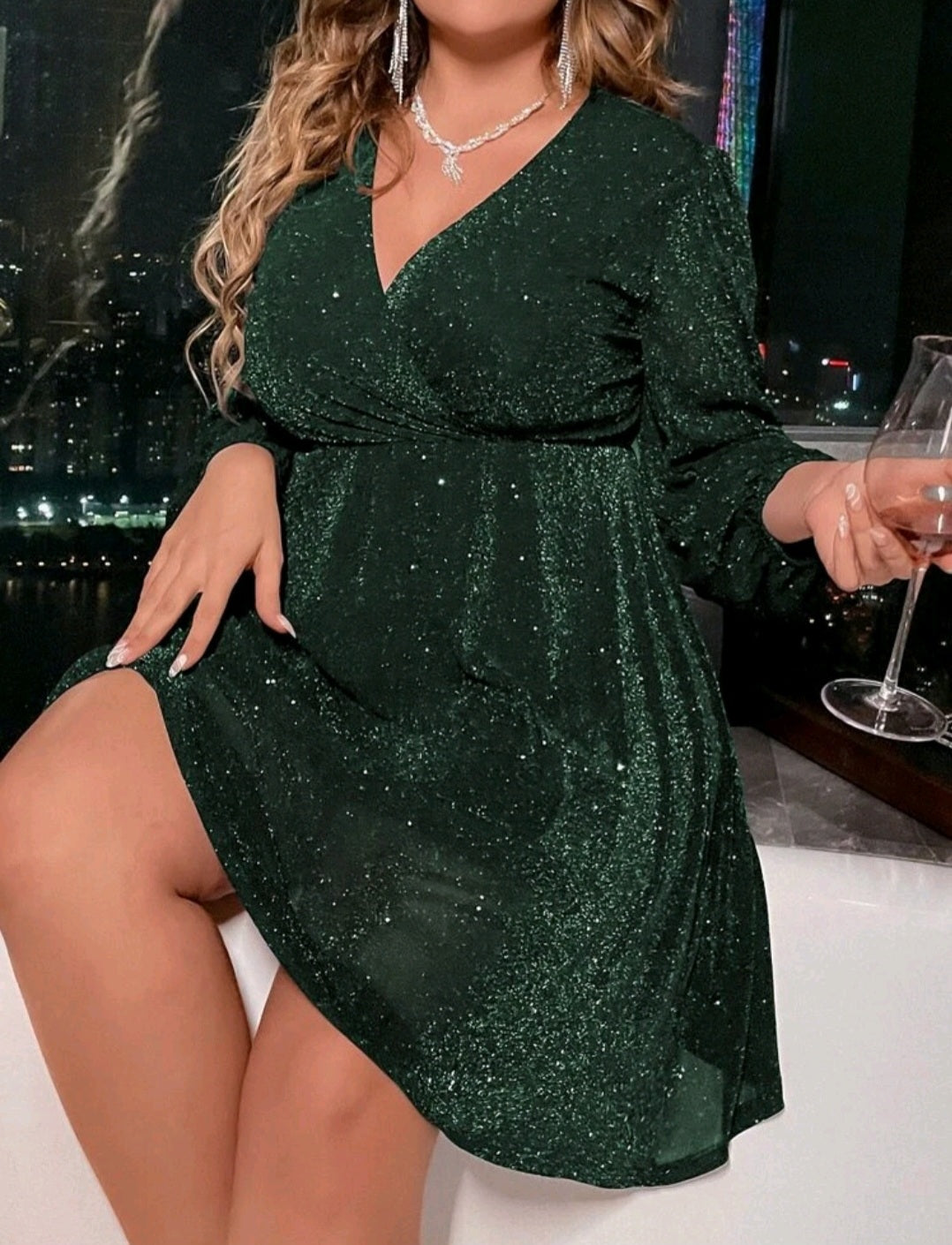 Ariana Lantern Sleeve Glitter Dress