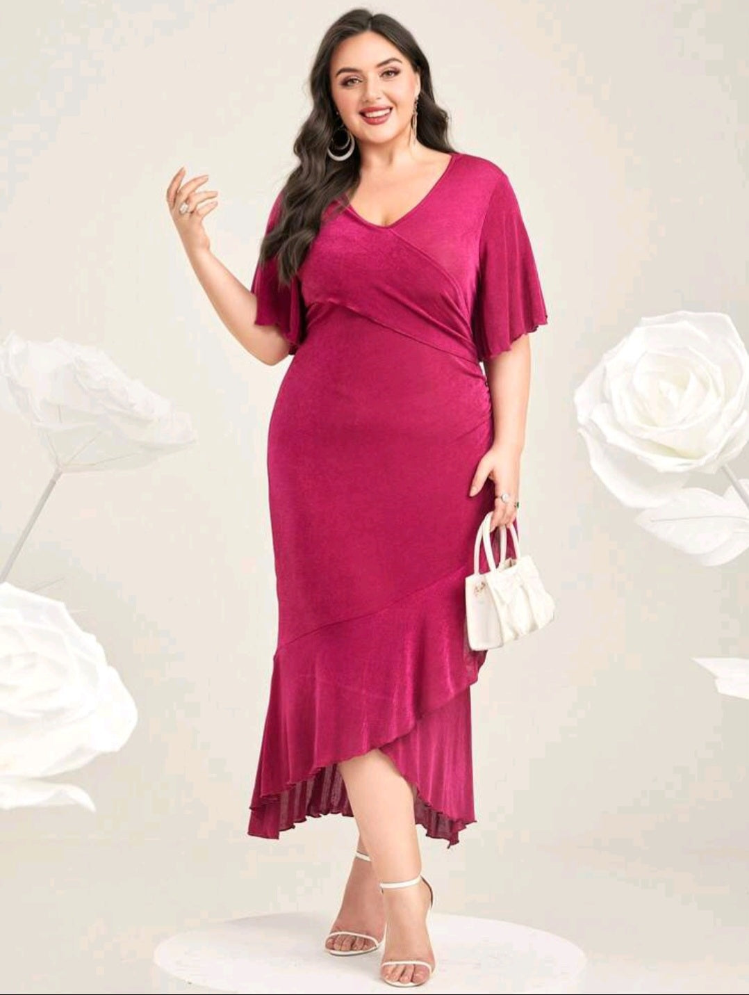 Sarah Wrap Hem Midi Dress - Pink