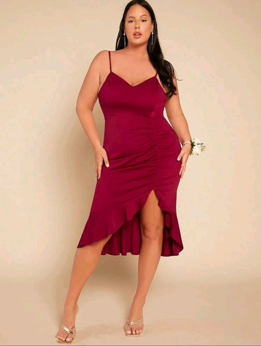 Ruched Ruffle Hem Cami Dress