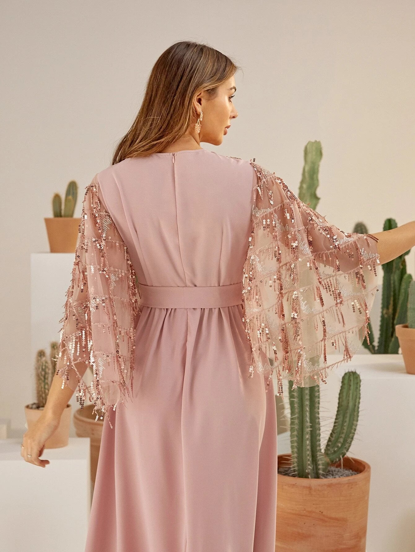 Khloé Sequin Midi Dress - Baby Pink
