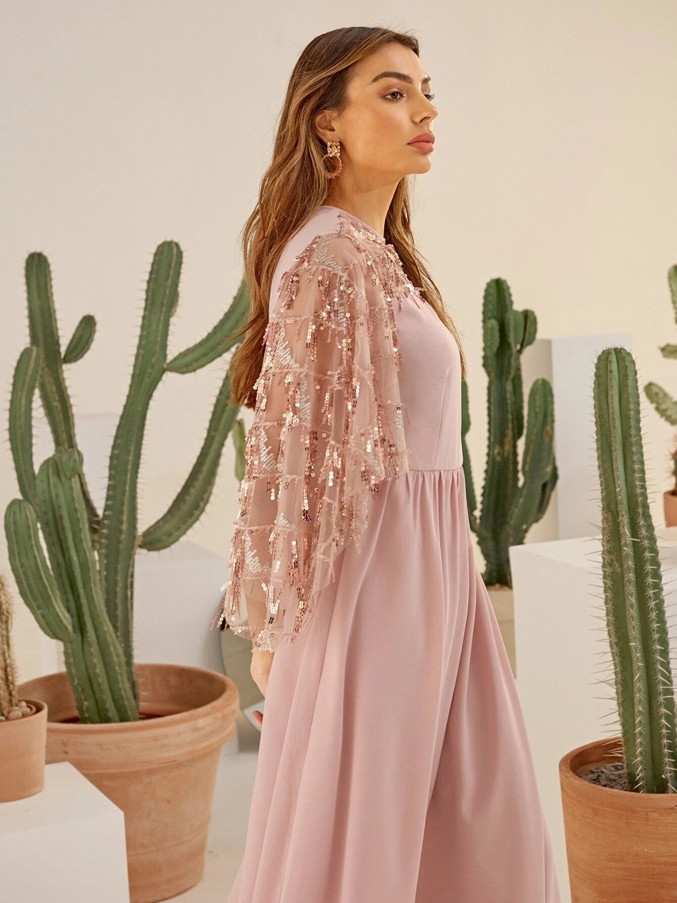 Khloé Sequin Midi Dress - Baby Pink