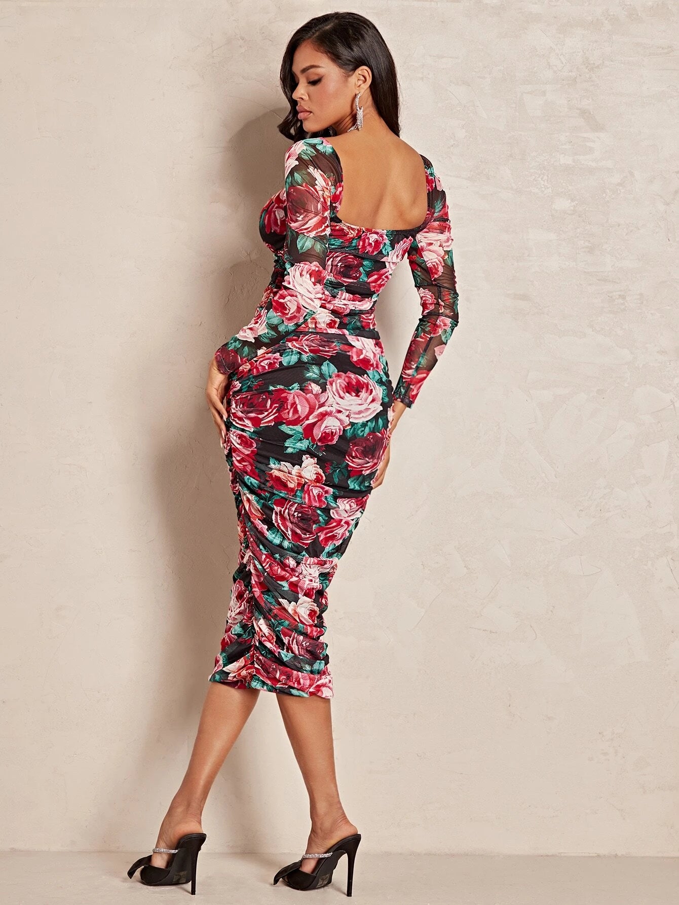 Alicia Long Sleeve Roses Dress