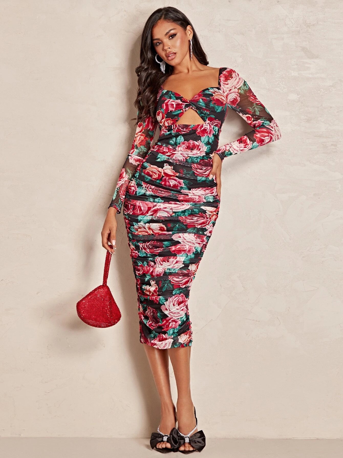 Alicia Long Sleeve Roses Dress