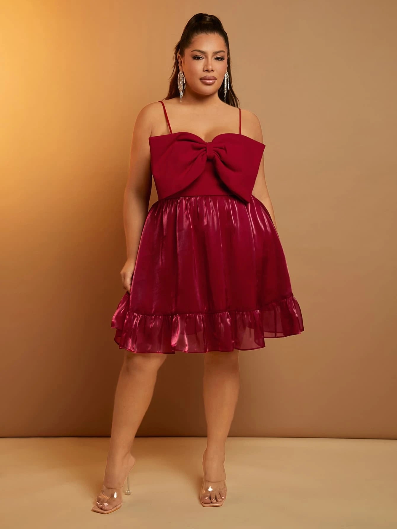 Amrene Big Bow Dress - Burgundy