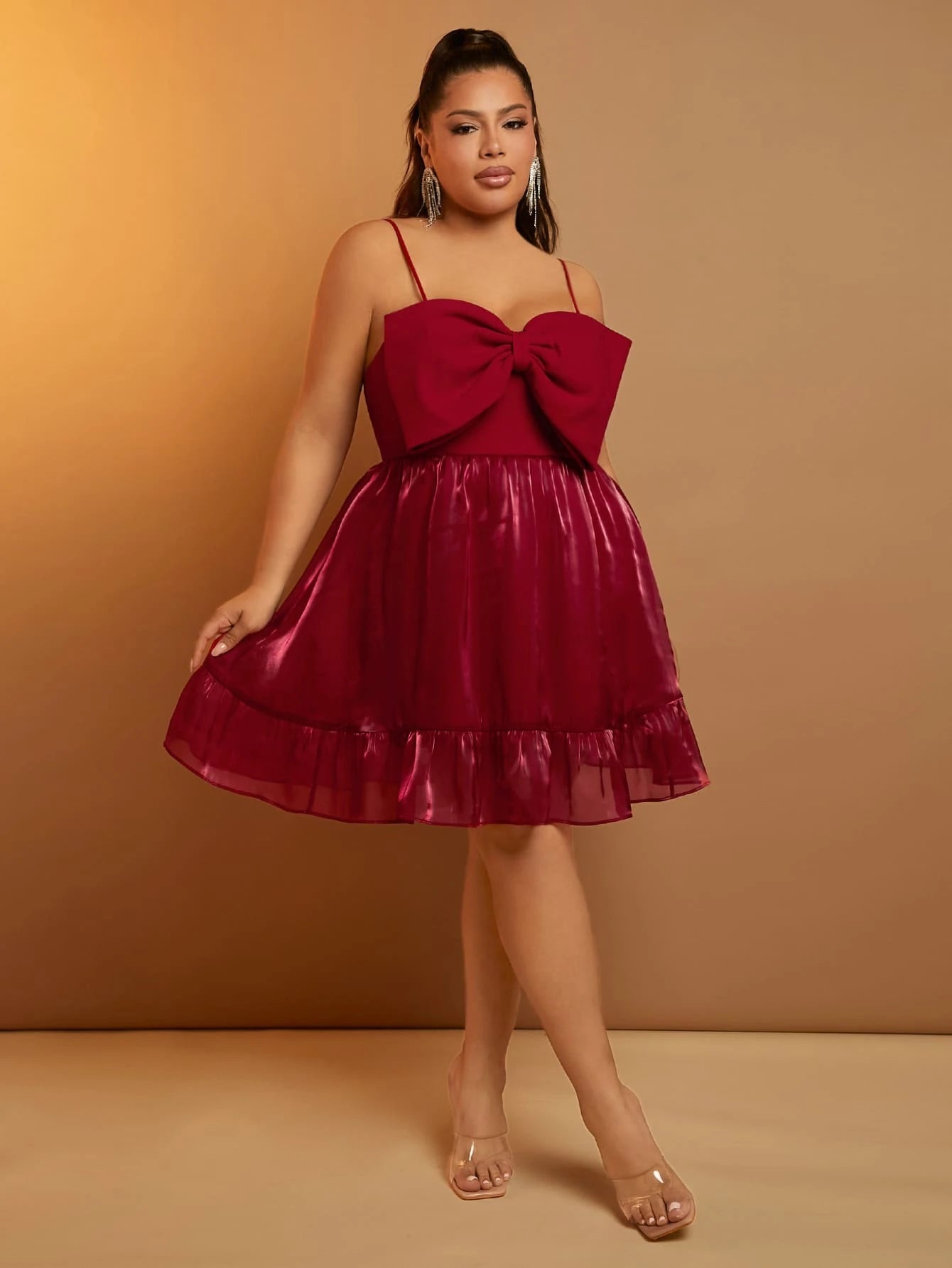 Amrene Big Bow Dress - Burgundy