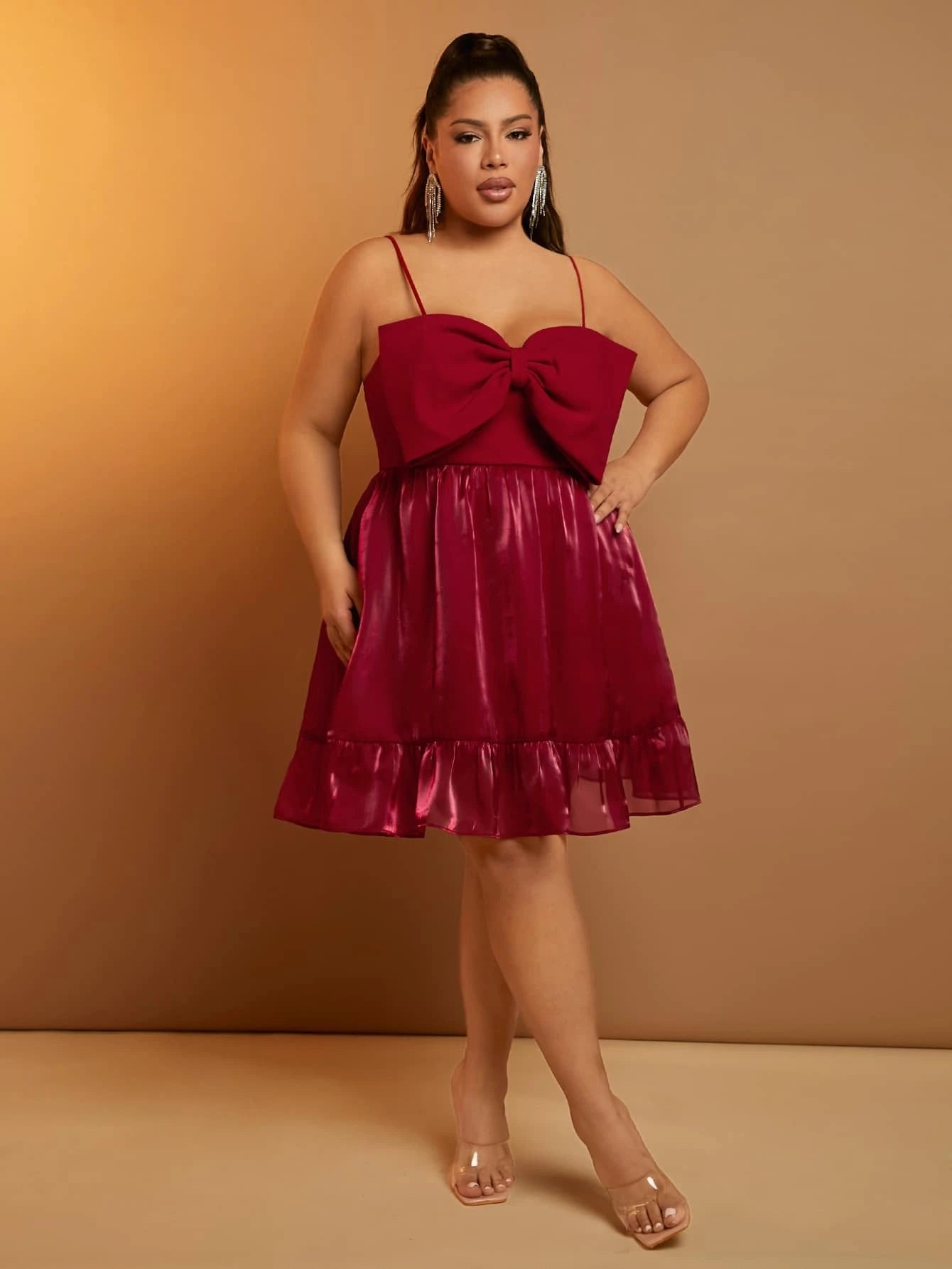 Amrene Big Bow Dress - Burgundy