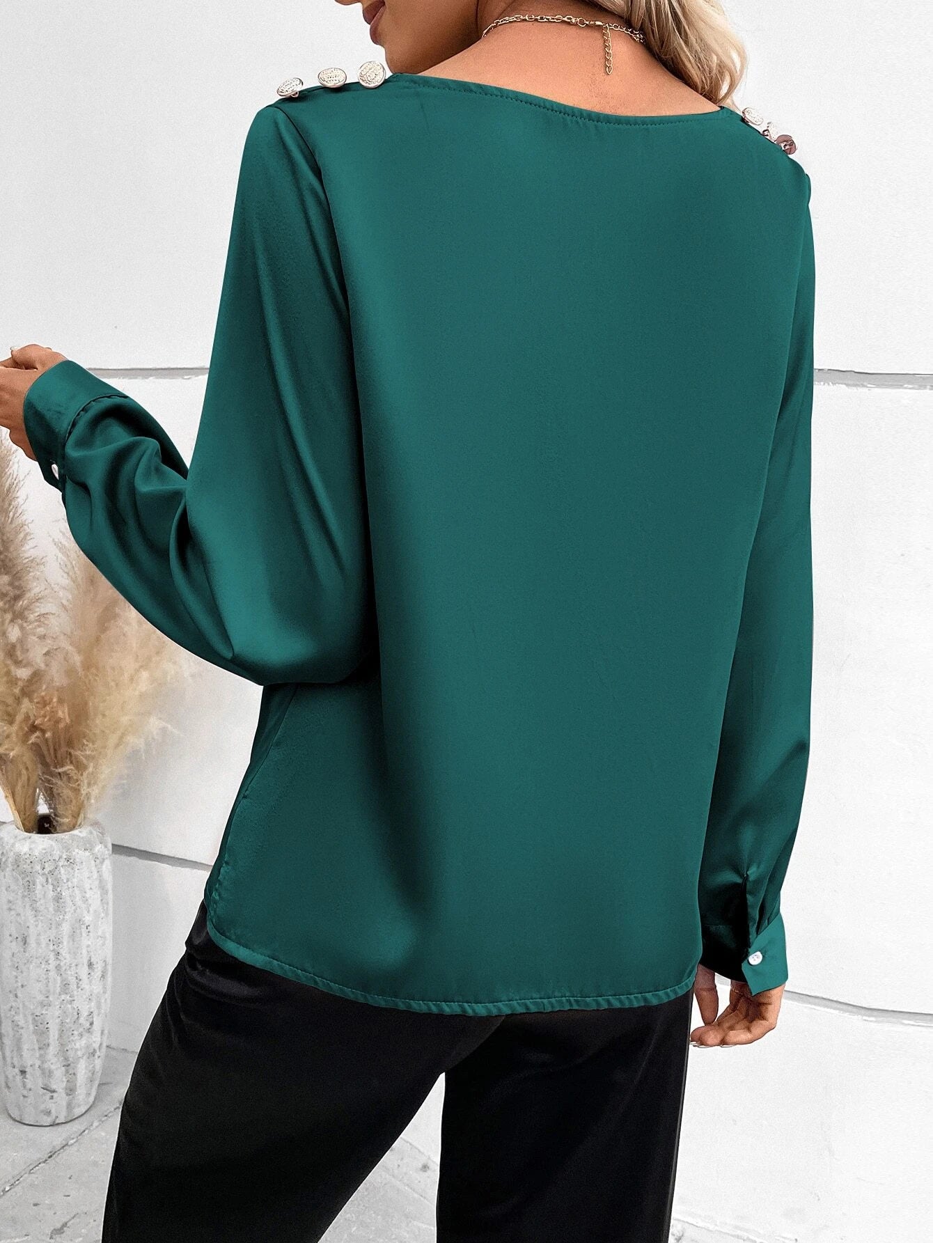 Solid Draped Collar Blouse