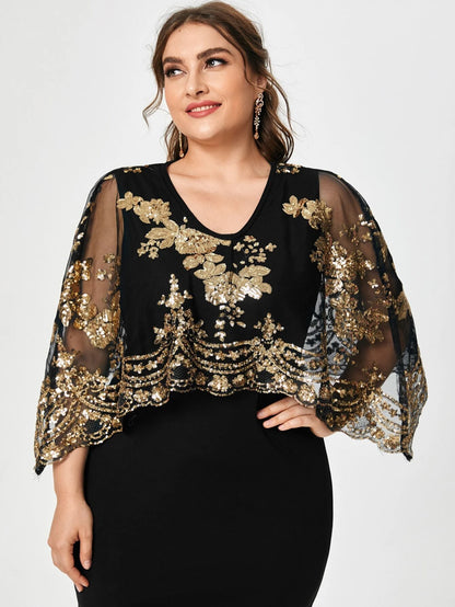 Kamila Sequin Mesh Split Hem Dress