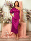 Victoria One Shoulder Puff Sleeve Dress - Red Violet