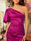 Victoria One Shoulder Puff Sleeve Dress - Red Violet