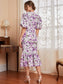 Floret Puff Sleeve Midi Dress - Floral