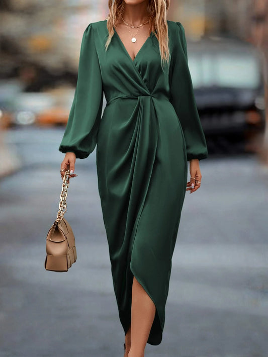 Miuccia Twist Front Satin Dress - Dark Green