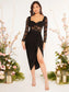 Leona Lace Bodice Split Thigh Dress - Black