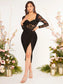 Leona Lace Bodice Split Thigh Dress - Black