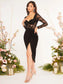 Leona Lace Bodice Split Thigh Dress - Black