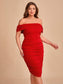 Lana Off Shoulder Midi Dress - Red