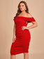 Lana Off Shoulder Midi Dress - Red