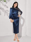 Vella Midi Satin Dress - Navy