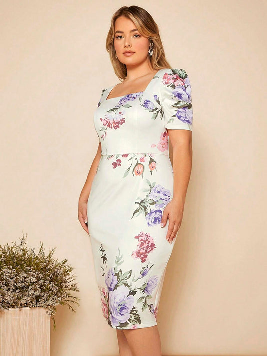 Iris Puff Sleeve Midi Dress - Floral
