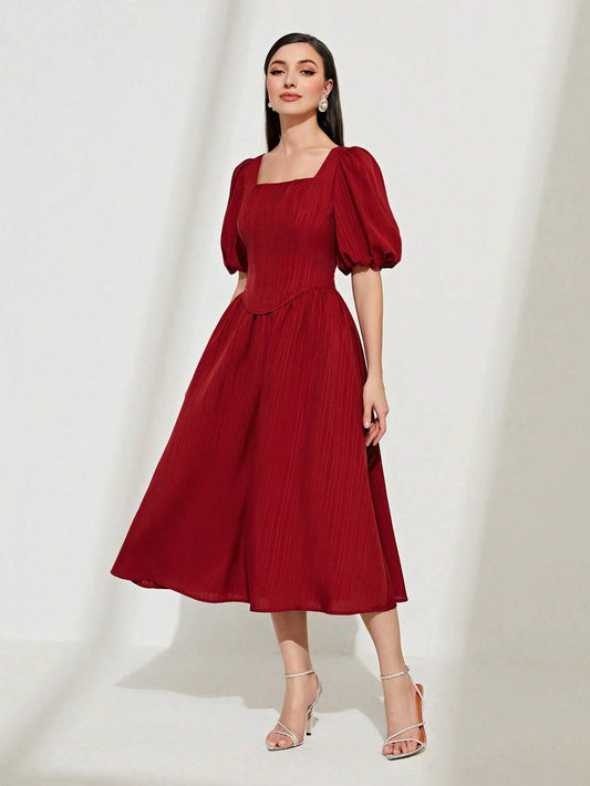 Aurora Puff Sleeve Top & Skirt - Burgundy