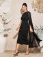 Elizabeth Pearls Beaded Midi Dress - Black