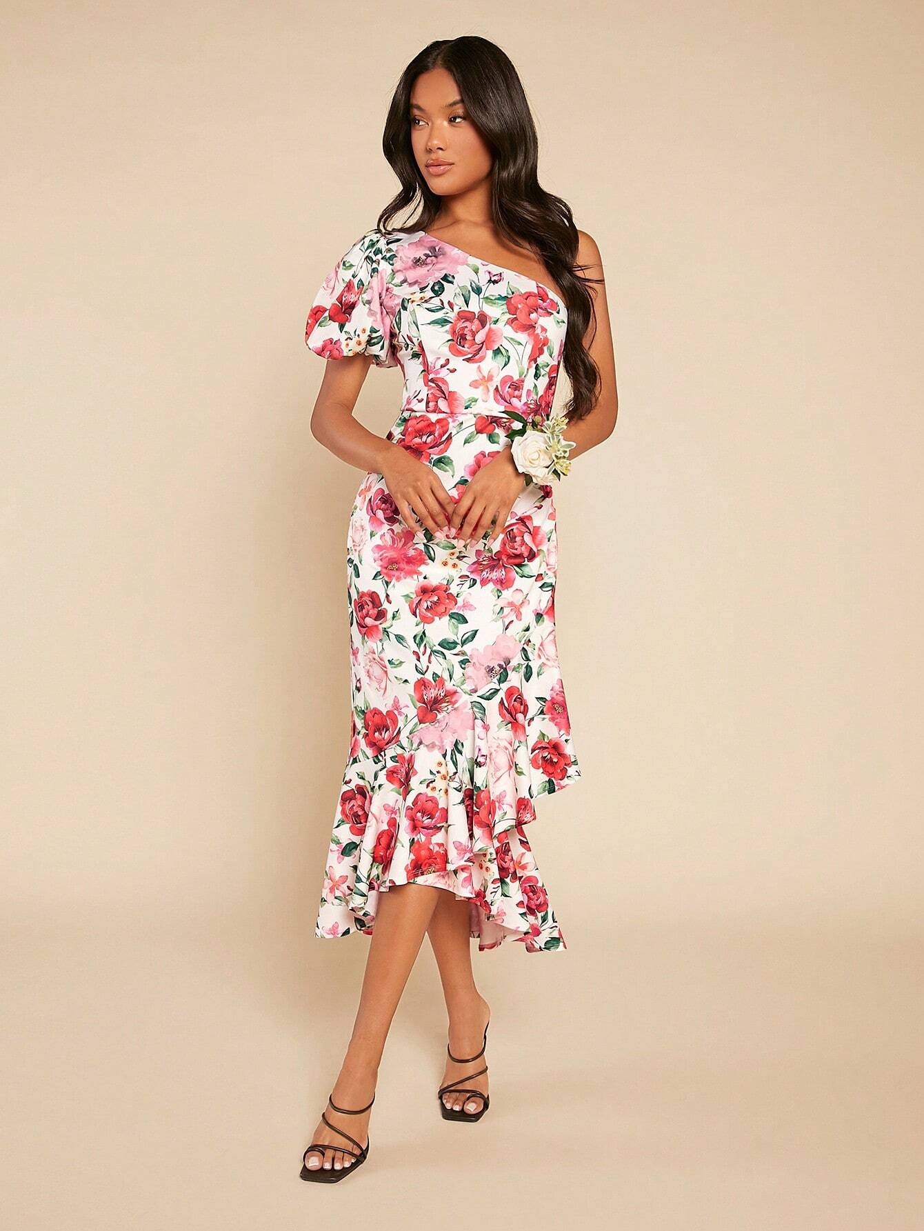 Audrey One Shoulder Midi Dress - Floral