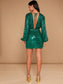 Peta Lantern Sleeve Sequin Dress - Green