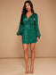 Peta Lantern Sleeve Sequin Dress - Green