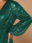Peta Lantern Sleeve Sequin Dress - Green