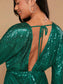 Peta Lantern Sleeve Sequin Dress - Green