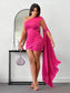 Rose One Shoulder Draped Side Dress