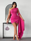 Rose One Shoulder Draped Side Dress
