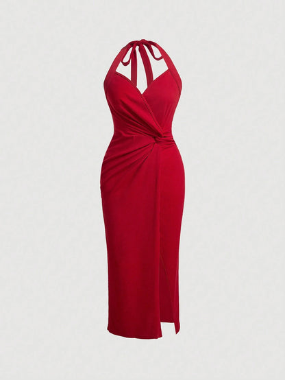 Ricki Twist Halter Dress - Red