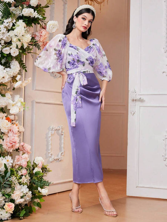 Jordana Floral Puff Sleeve Midi Dress