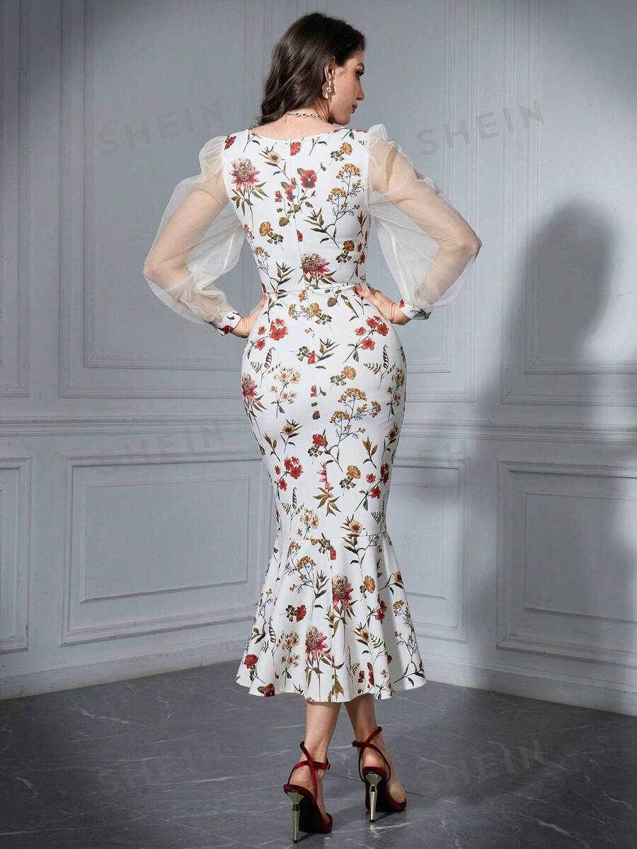 Darcy Lantern Sleeve Midi Dress - Floral