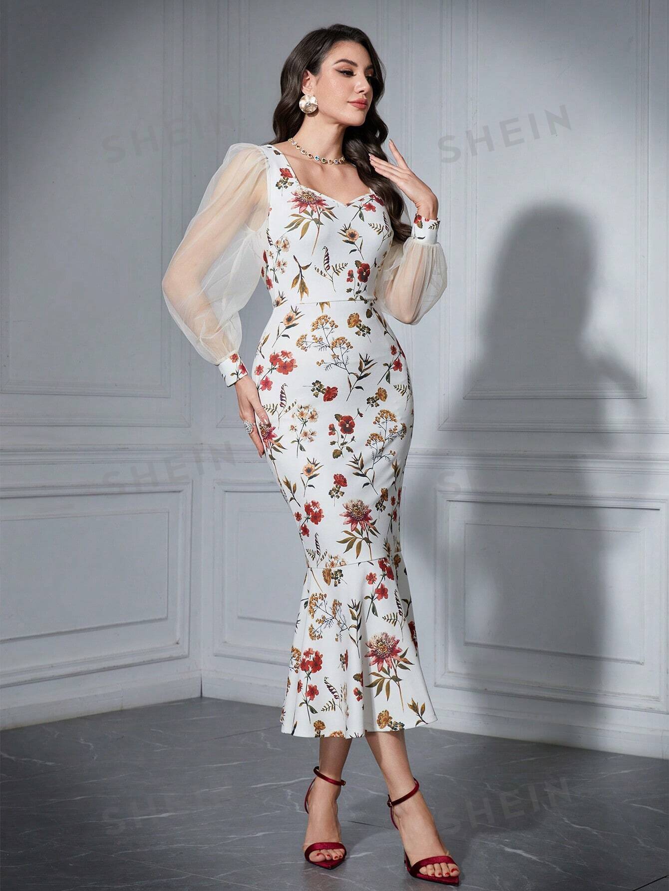 Darcy Lantern Sleeve Midi Dress - Floral