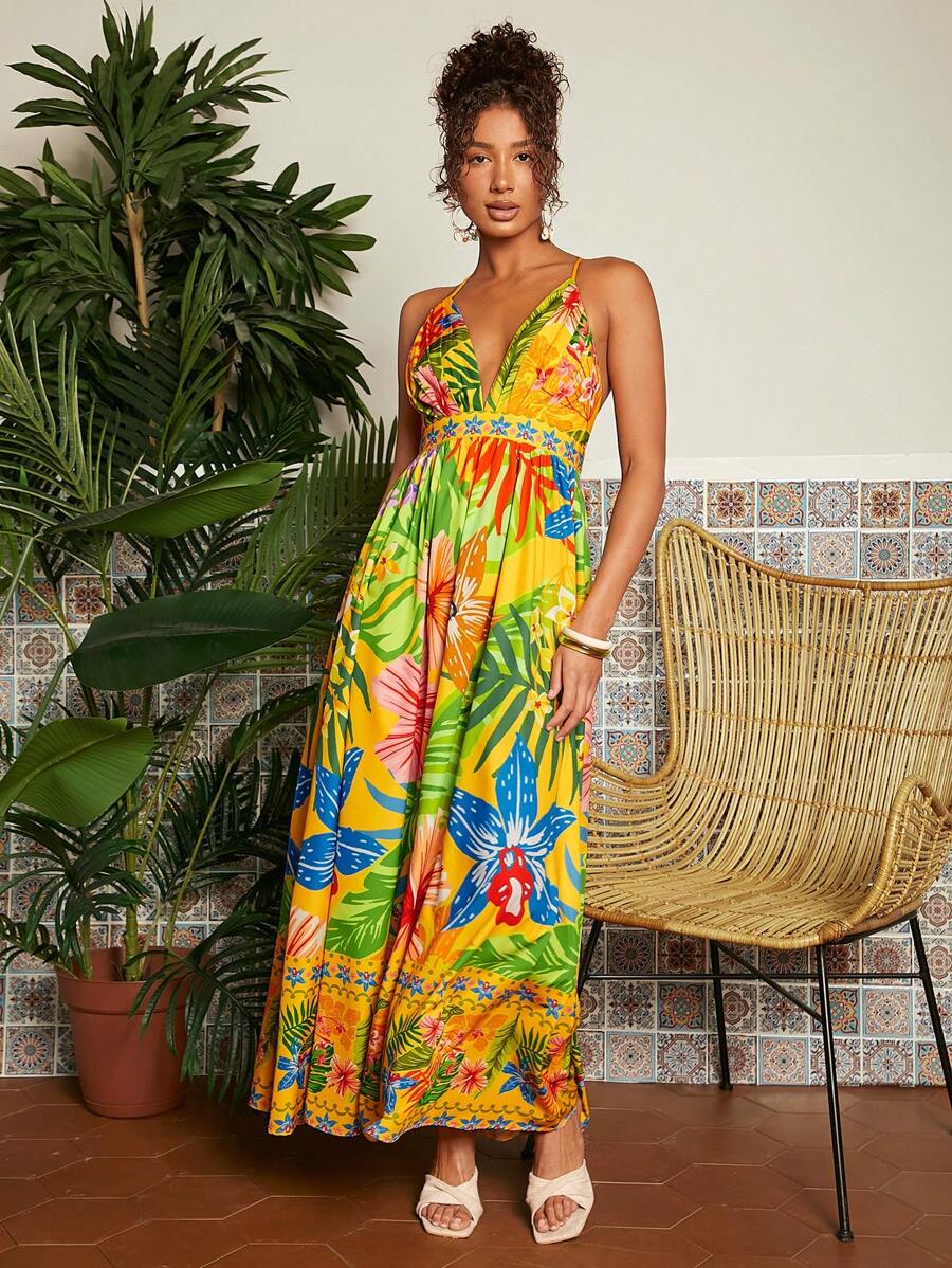 Azaria Tropical Backless Cami Dress Maxi Dress