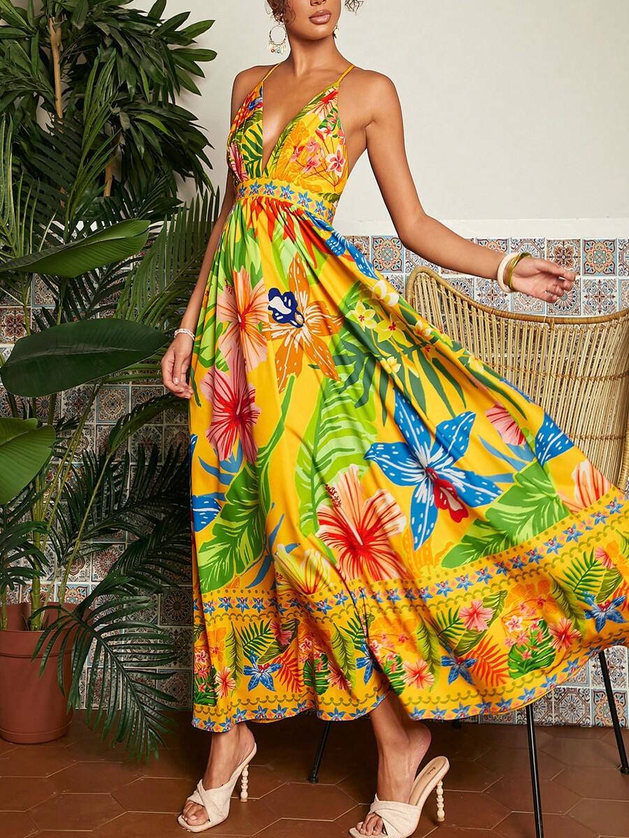 Azaria Tropical Backless Cami Dress Maxi Dress