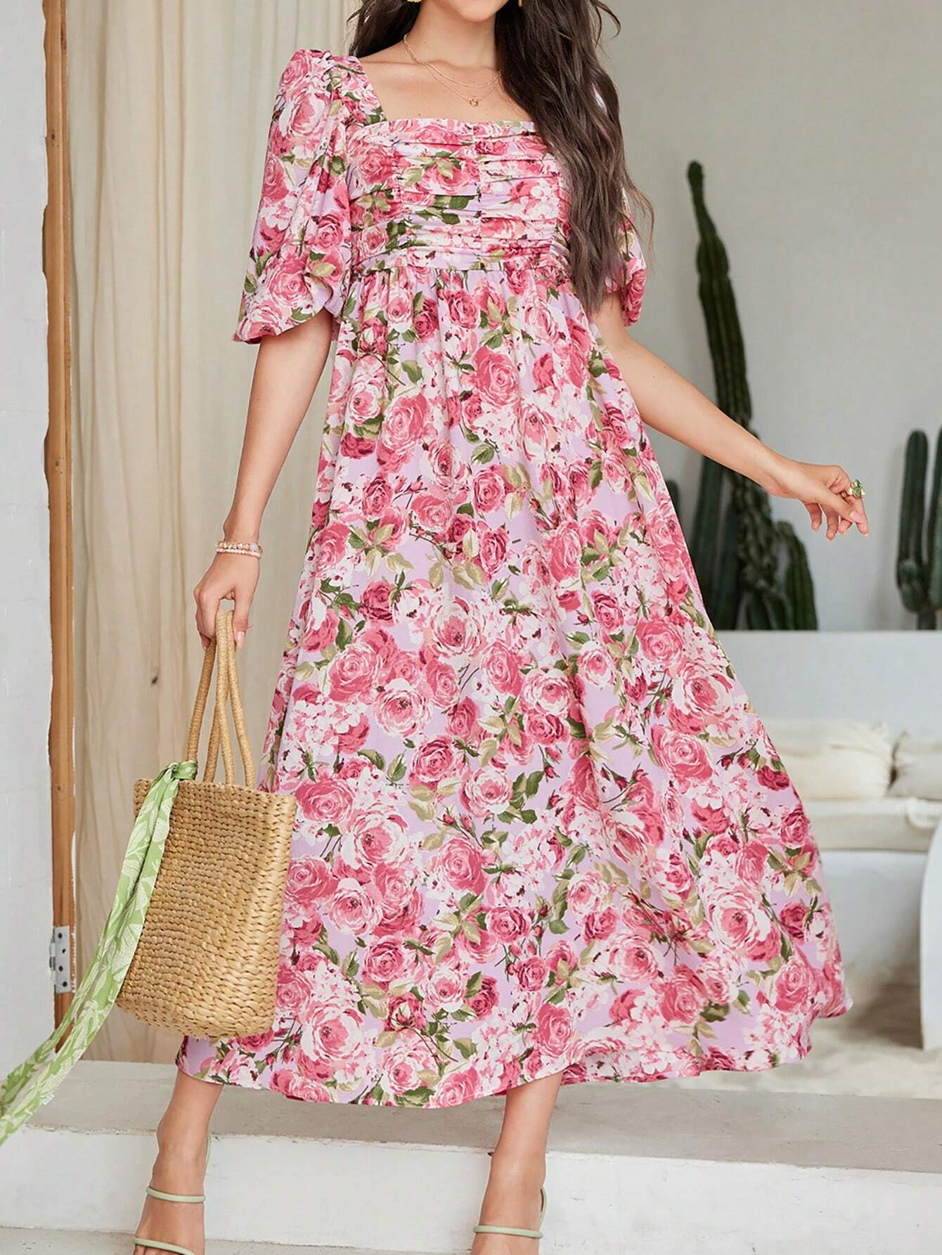 Zoé Floral Pleated Midi Dress