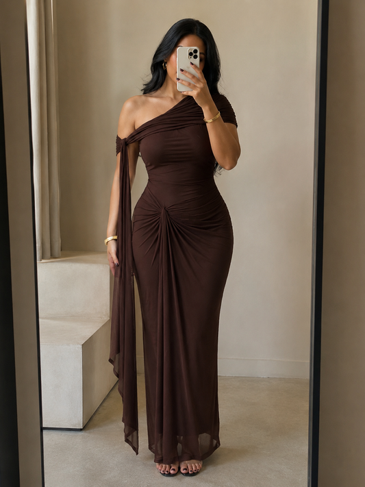 Tiffany Coffee Brown Maxi Dress