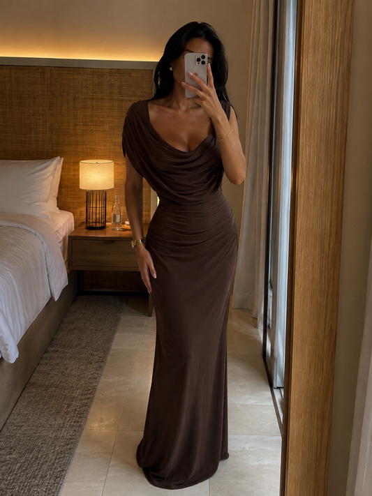 Sophia Off-Shoulder Draped Maxi Dress