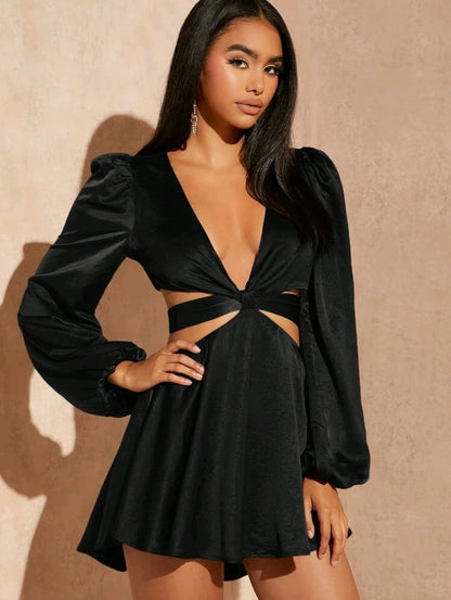 Fiona Plunging Neck Cut Out Tie Back Romper