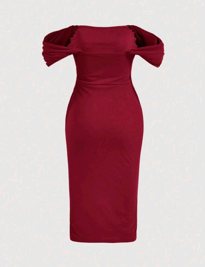 Luella Off Shoulder Ruched Bodycon Dress - Burgundy