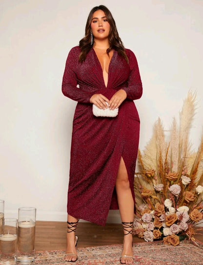 Piper Glitter Midi Dress - Burgundy