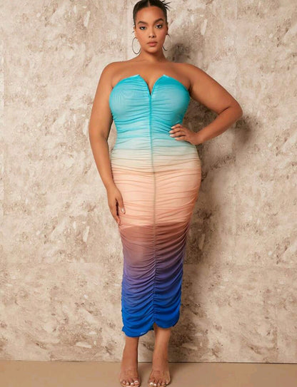 Penelope Ombre Ruched Tube Midi Dress