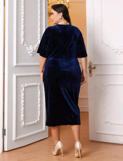 Lydia Rhinestone Detail Velvet Midi Dress