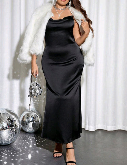 Ava Draped Collar Satin Maxi Dress