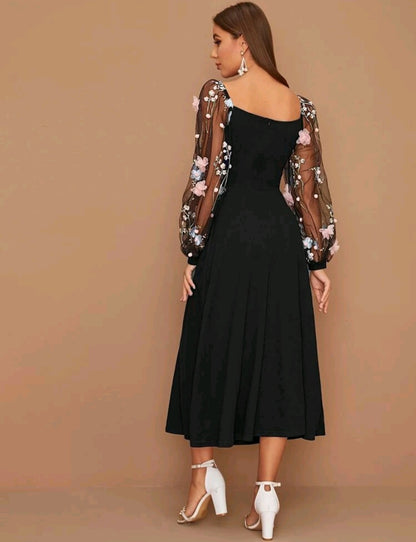 Abbie Floral Appliques Midi Dress