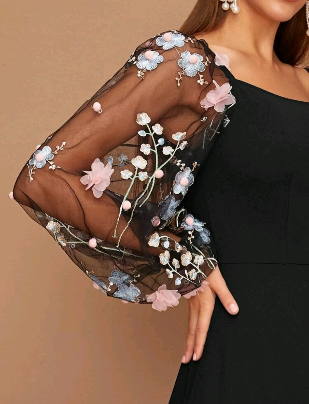 Abbie Floral Appliques Midi Dress